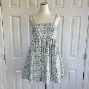 Lulus Floral Blue White Trendsetting Charm Baby Doll Boho Mini Dress Size L